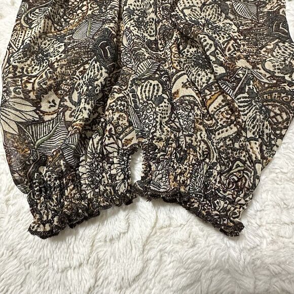 Zara Basic Collection Sz M Cold Shoulder Brown Sheer Midi Dress Floral Paisley - Picture 9 of 12